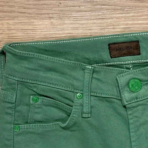 Mother The Mid Rise Dazzler Ankle Fray Play Date Jeans Juniper Green Size 26 - Picture 6 of 16